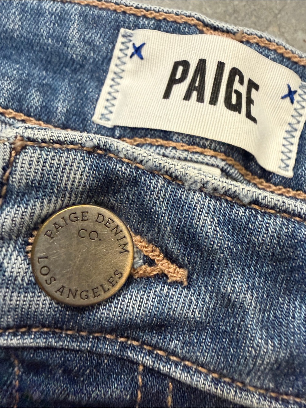 PAIGE Blue Distressed Denim Jean Shorts - Picture 3 of 6